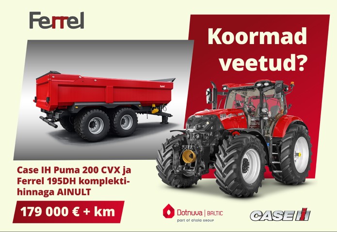 Komplektihind - Case IH traktor koos Ferrel dumperhaagisega