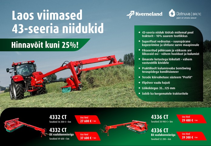 Laos viimased Kverneland 43-seeria niidukid I Hinnavõit kuni 25%